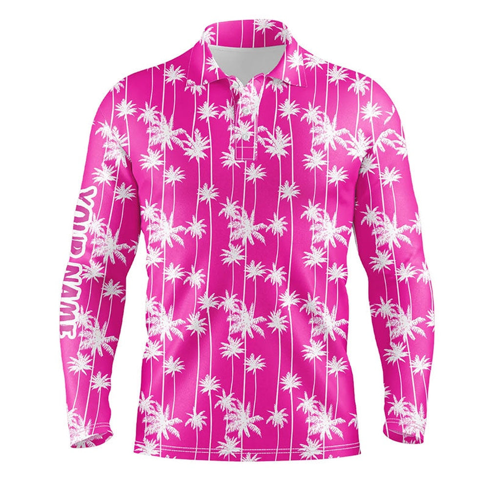 Golf Polo shirts, Mens Golf Polo Shirt Custom Pink Palm Tree Tropical Pattern Mens Golf Shirts For Men