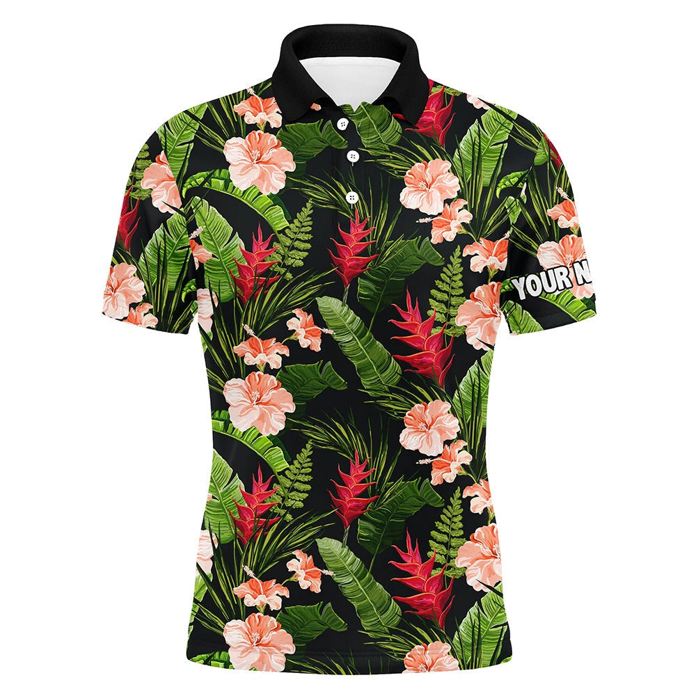 Golf Polo shirts, Mens Golf Polo Shirt Custom Tropical Hibiscus Pattern Team Golf Tops For Men, Golf Outfits Men