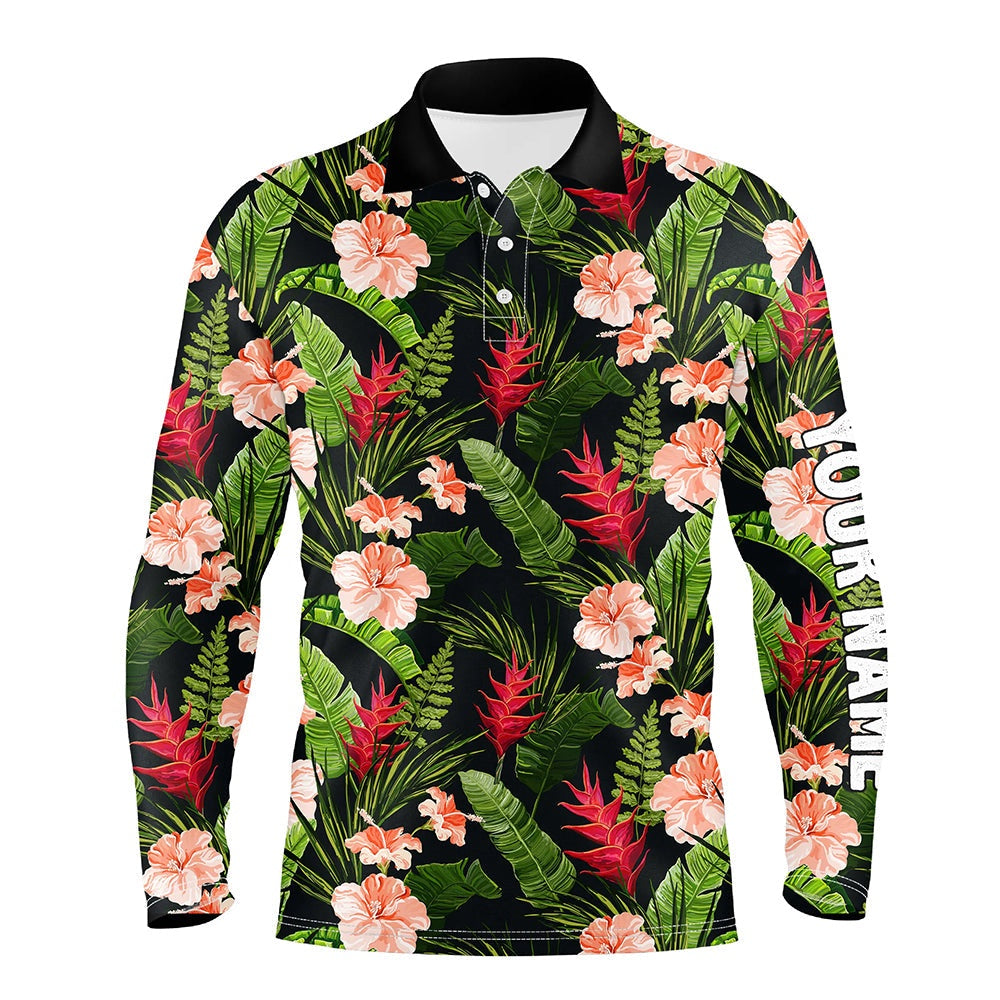 Golf Polo shirts, Mens Golf Polo Shirt Custom Tropical Hibiscus Pattern Team Golf Tops For Men, Golf Outfits Men