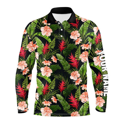 Golf Polo shirts, Mens Golf Polo Shirt Custom Tropical Hibiscus Pattern Team Golf Tops For Men, Golf Outfits Men