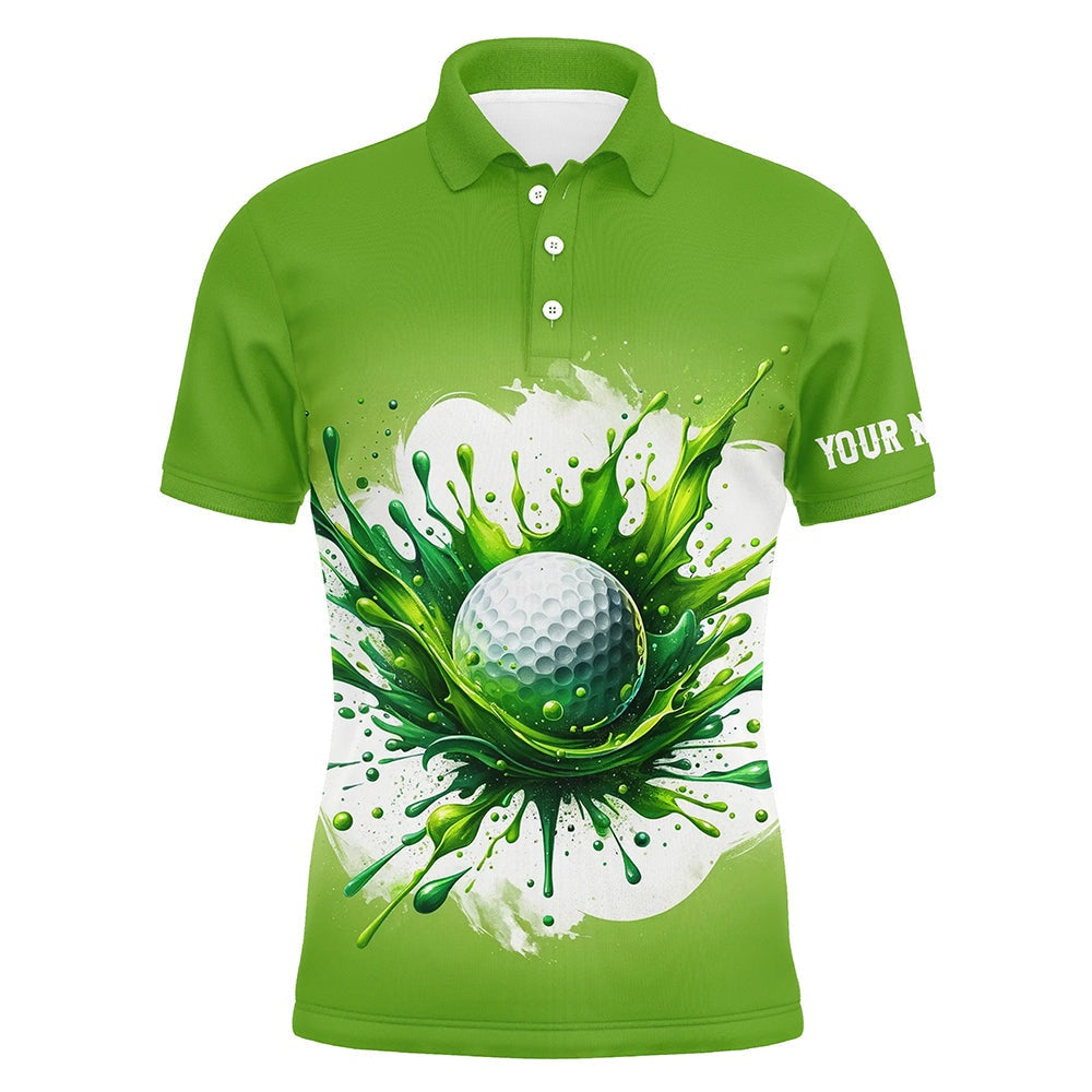 Golf Polo shirts, Mens Golf Polo Shirt Custom Watercolor Green Golf Ball Pattern Golf Tops For Men, Gift For Golf Lovers