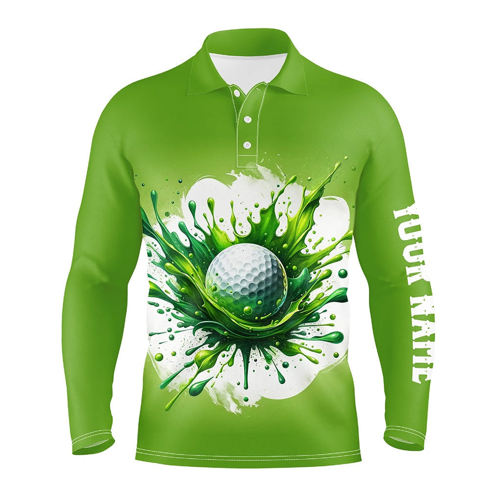 Golf Polo shirts, Mens Golf Polo Shirt Custom Watercolor Green Golf Ball Pattern Golf Tops For Men, Gift For Golf Lovers