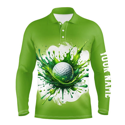Golf Polo shirts, Mens Golf Polo Shirt Custom Watercolor Green Golf Ball Pattern Golf Tops For Men, Gift For Golf Lovers