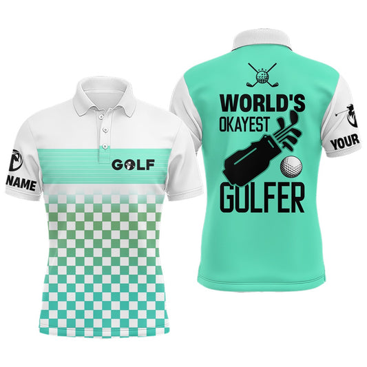 Golf Polo shirts, Mens Golf Polo Shirt Custom White And Green Pattern World'S Okayest Golfer Golf Shirt For Mens
