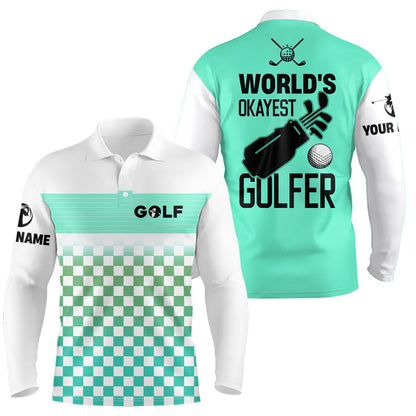 Golf Polo shirts, Mens Golf Polo Shirt Custom White And Green Pattern World'S Okayest Golfer Golf Shirt For Mens