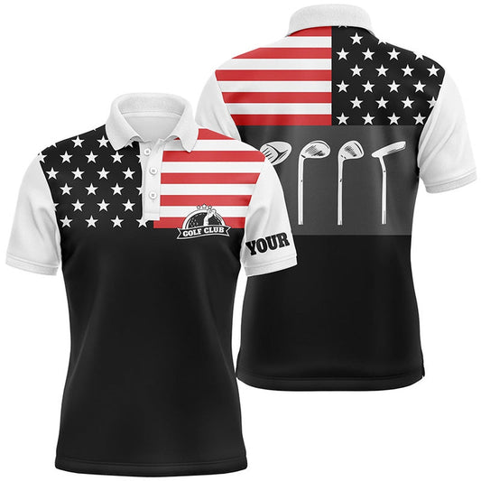 Golf Polo shirts, Mens Golf Polo Shirt Golf Club American Flag Patriot Golf Custom Name Black Golf Shirt, Golfing Gift
