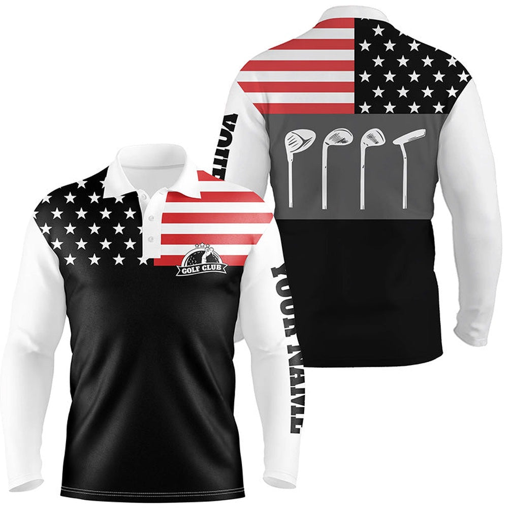 Golf Polo shirts, Mens Golf Polo Shirt Golf Club American Flag Patriot Golf Custom Name Black Golf Shirt, Golfing Gift