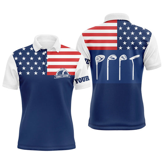 Golf Polo shirts, Mens Golf Polo Shirt Golf Club American Flag Patriot Golf Custom Name Blue Golf Shirt, Golfing Gift