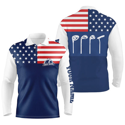 Golf Polo shirts, Mens Golf Polo Shirt Golf Club American Flag Patriot Golf Custom Name Blue Golf Shirt, Golfing Gift