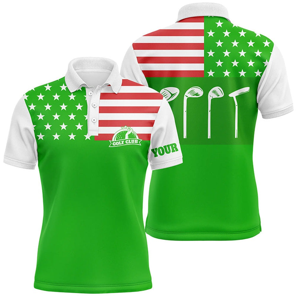 Golf Polo shirts, Mens Golf Polo Shirt Golf Club American Flag Patriot Golf Custom Name Green Golf Shirt, Golfing Gift