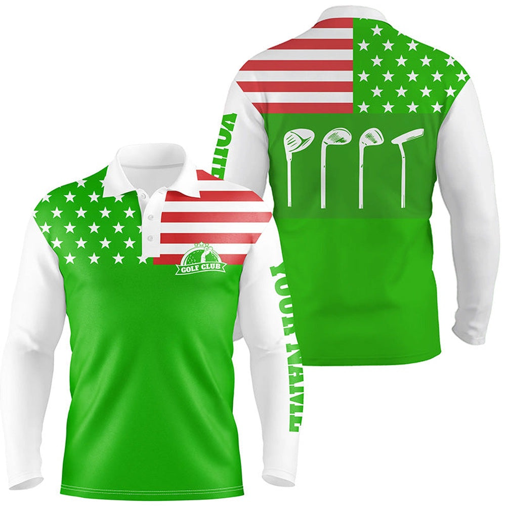 Golf Polo shirts, Mens Golf Polo Shirt Golf Club American Flag Patriot Golf Custom Name Green Golf Shirt, Golfing Gift
