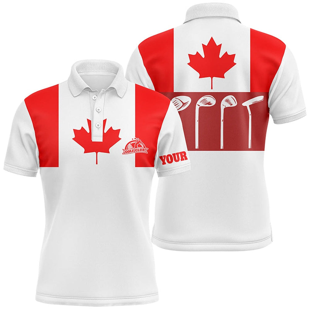 Golf Polo shirts, Mens Golf Polo Shirt Golf Club Canadian Flag Patriot Golf Custom Name White Golf Shirt, Golfing Gift