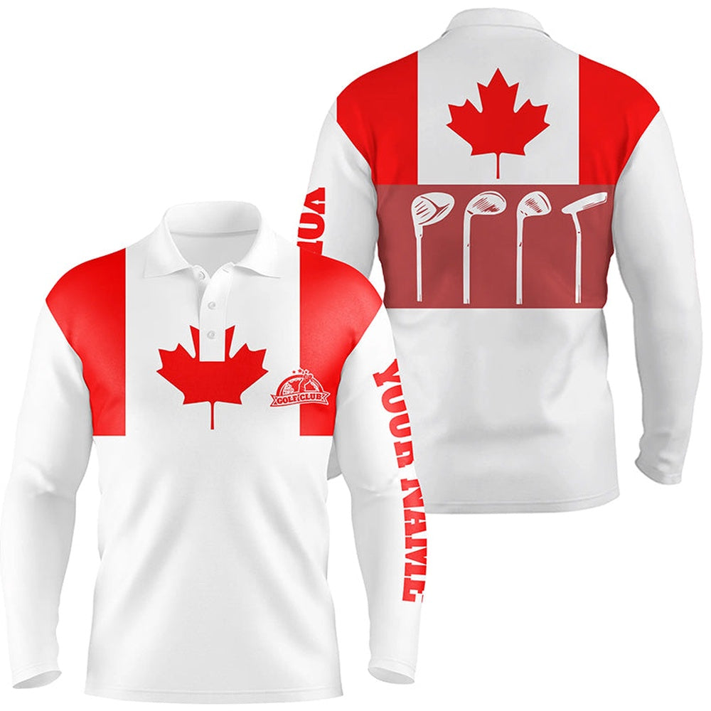Golf Polo shirts, Mens Golf Polo Shirt Golf Club Canadian Flag Patriot Golf Custom Name White Golf Shirt, Golfing Gift