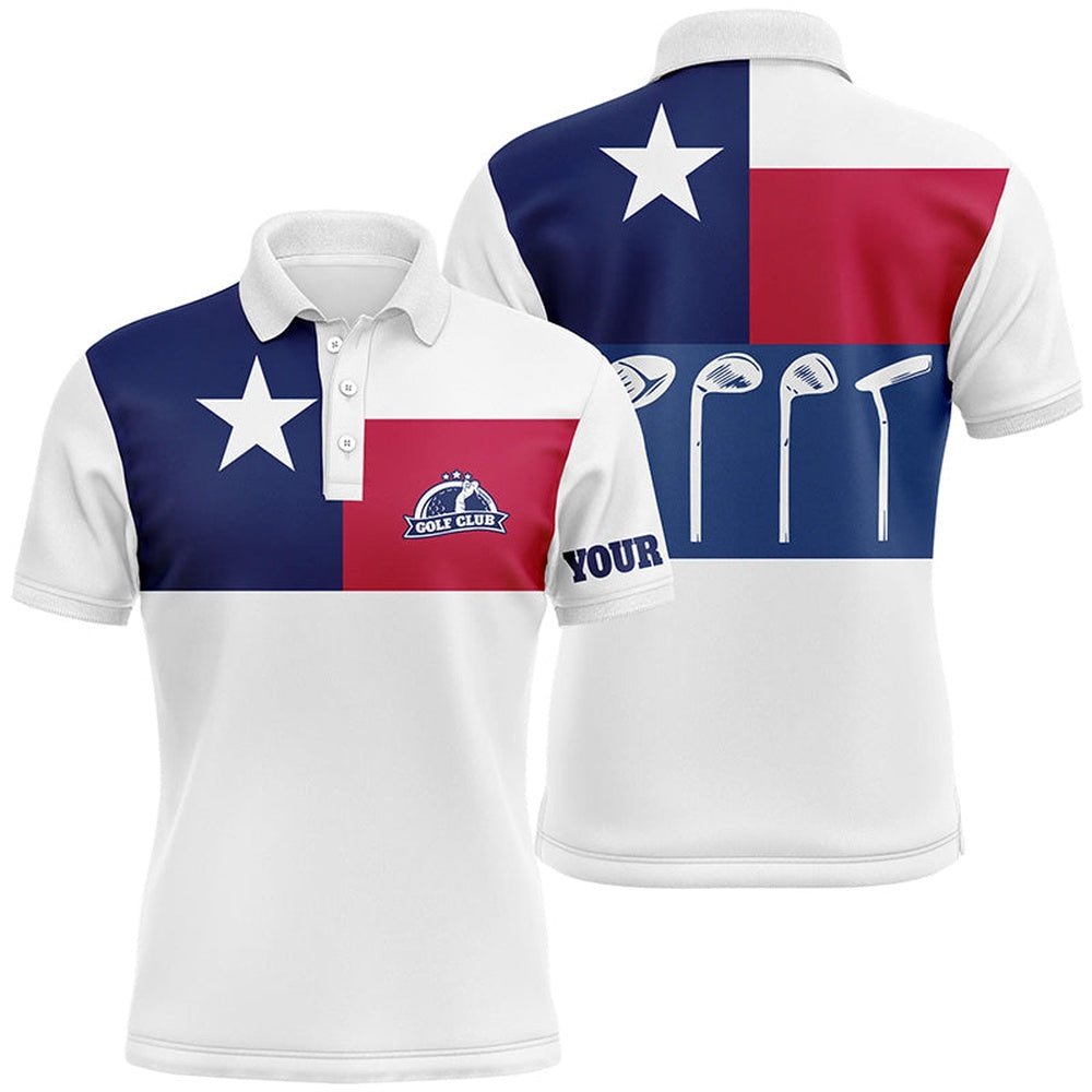 Golf Polo shirts, Mens Golf Polo Shirt Golf Club Texas Flag Patriot Golf Custom Name White Golf Shirt, Golfing Gift