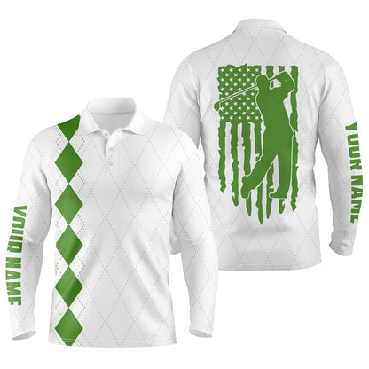 Golf Polo shirts, Mens Golf Polo Shirt Green American Flag Patriotic Golf Shirts Custom Name Golf Gifts