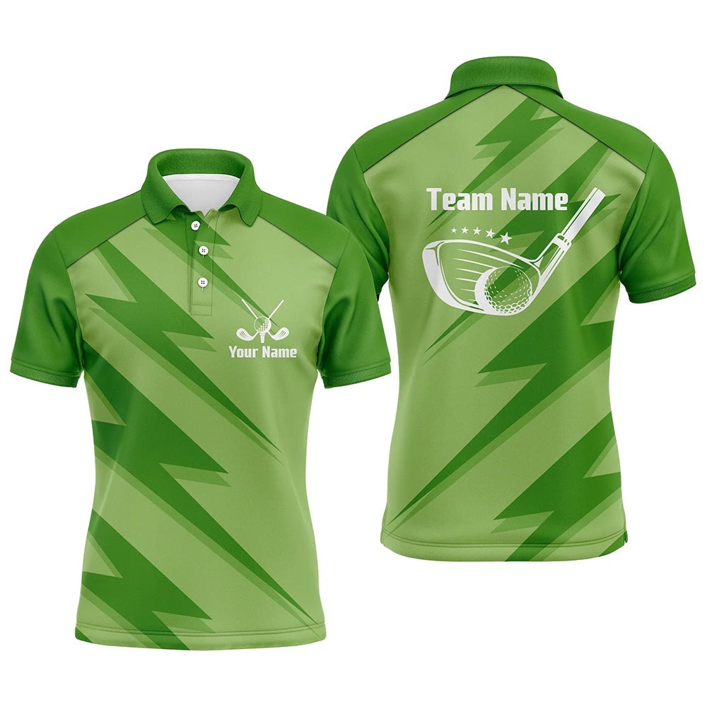 Golf Polo shirts, Mens Golf Polo Shirt Green Lightning Custom Name And Team Name Golf Shirt