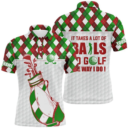 Golf Polo shirts, Mens Golf Polo Shirt It Takes A Lot Of Balls To Golf Custom Christmas Argyle Pattern Shirt For Men