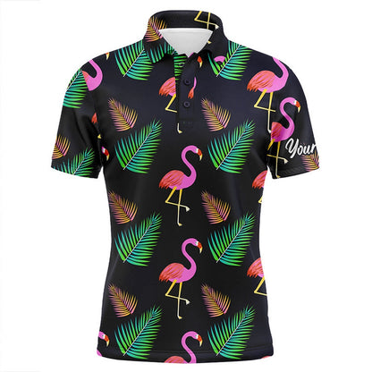 Golf Polo shirts, Mens Golf Polo Shirt Neon Flamingos Palm Leaves Pattern Custom Team Flamingo Golf Shirts, Golfing Gift