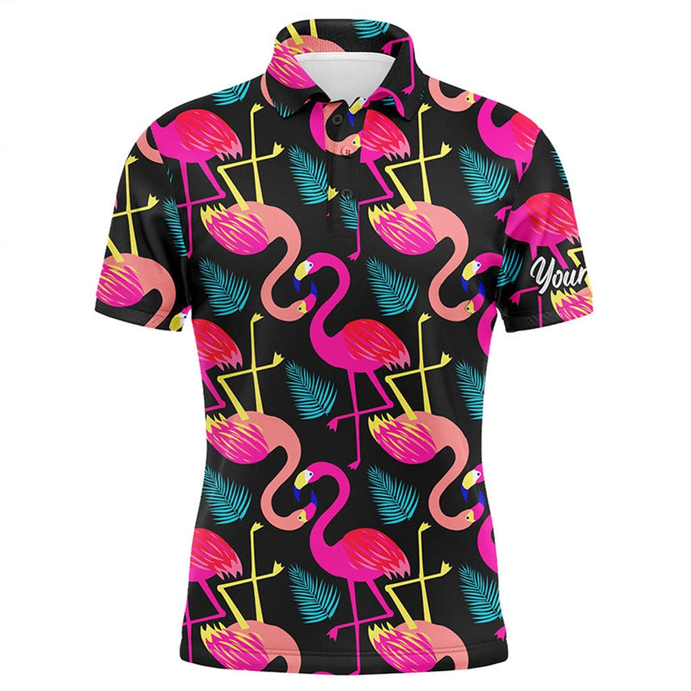 Golf Polo shirts, Mens Golf Polo Shirt Neon Flamingos Tropical Pattern Custom Team Flamingo Golf Shirts