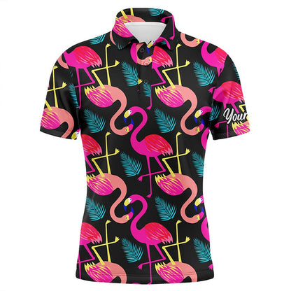 Golf Polo shirts, Mens Golf Polo Shirt Neon Flamingos Tropical Pattern Custom Team Flamingo Golf Shirts