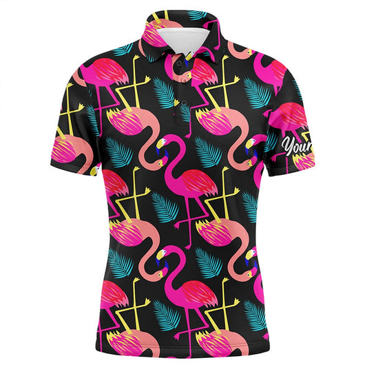 Golf Polo shirts, Mens Golf Polo Shirt Neon Flamingos Tropical Pattern Custom Team Flamingo Golf Shirts