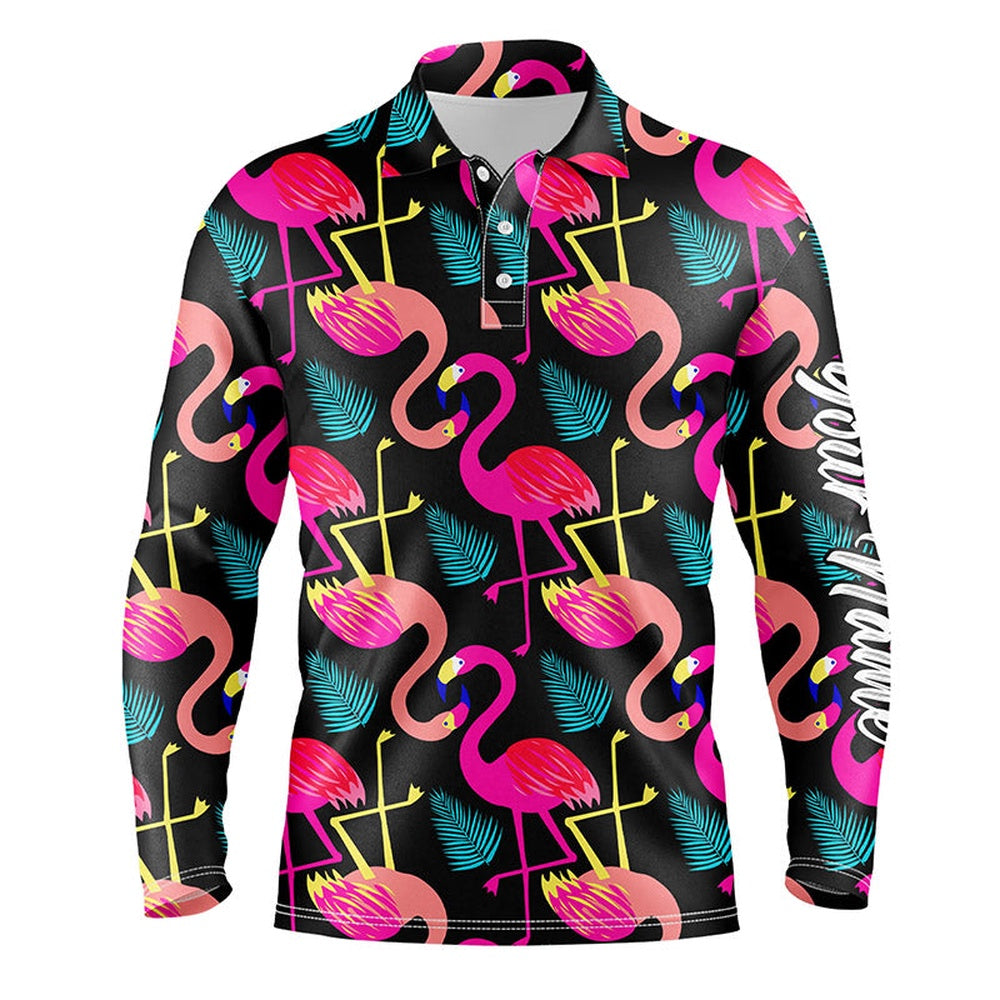 Golf Polo shirts, Mens Golf Polo Shirt Neon Flamingos Tropical Pattern Custom Team Flamingo Golf Shirts