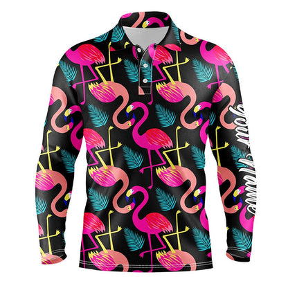 Golf Polo shirts, Mens Golf Polo Shirt Neon Flamingos Tropical Pattern Custom Team Flamingo Golf Shirts