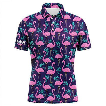 Golf Polo shirts, Mens Golf Polo Shirt Pink Flamingos And Tropical Leaves Pattern Custom Team Flamingo Golf Polo Shirts