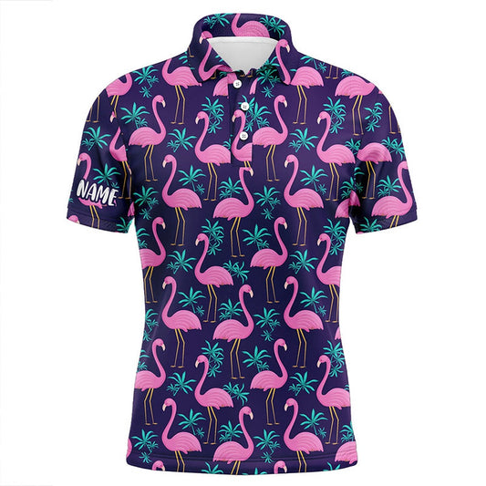 Golf Polo shirts, Mens Golf Polo Shirt Pink Flamingos And Tropical Leaves Pattern Custom Team Flamingo Golf Polo Shirts