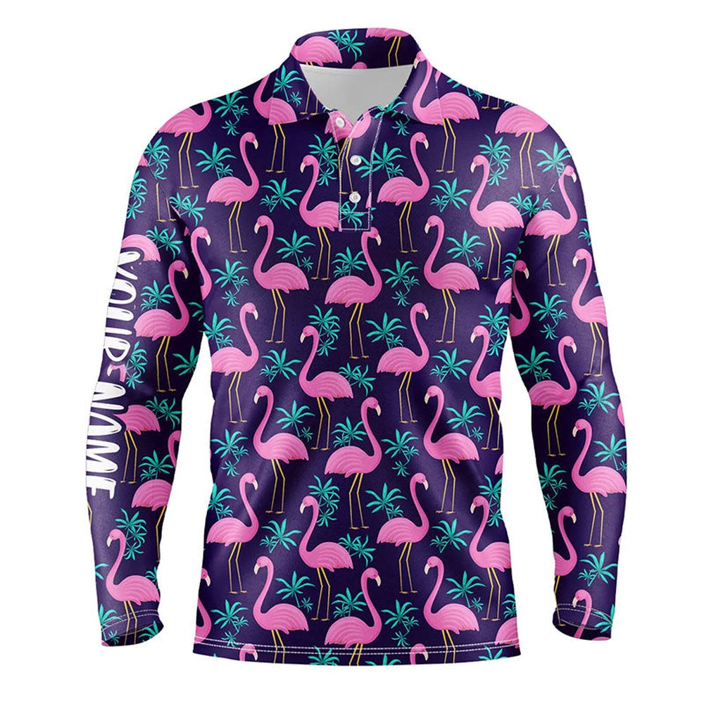 Golf Polo shirts, Mens Golf Polo Shirt Pink Flamingos And Tropical Leaves Pattern Custom Team Flamingo Golf Polo Shirts