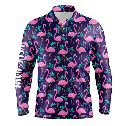 Golf Polo shirts, Mens Golf Polo Shirt Pink Flamingos And Tropical Leaves Pattern Custom Team Flamingo Golf Polo Shirts