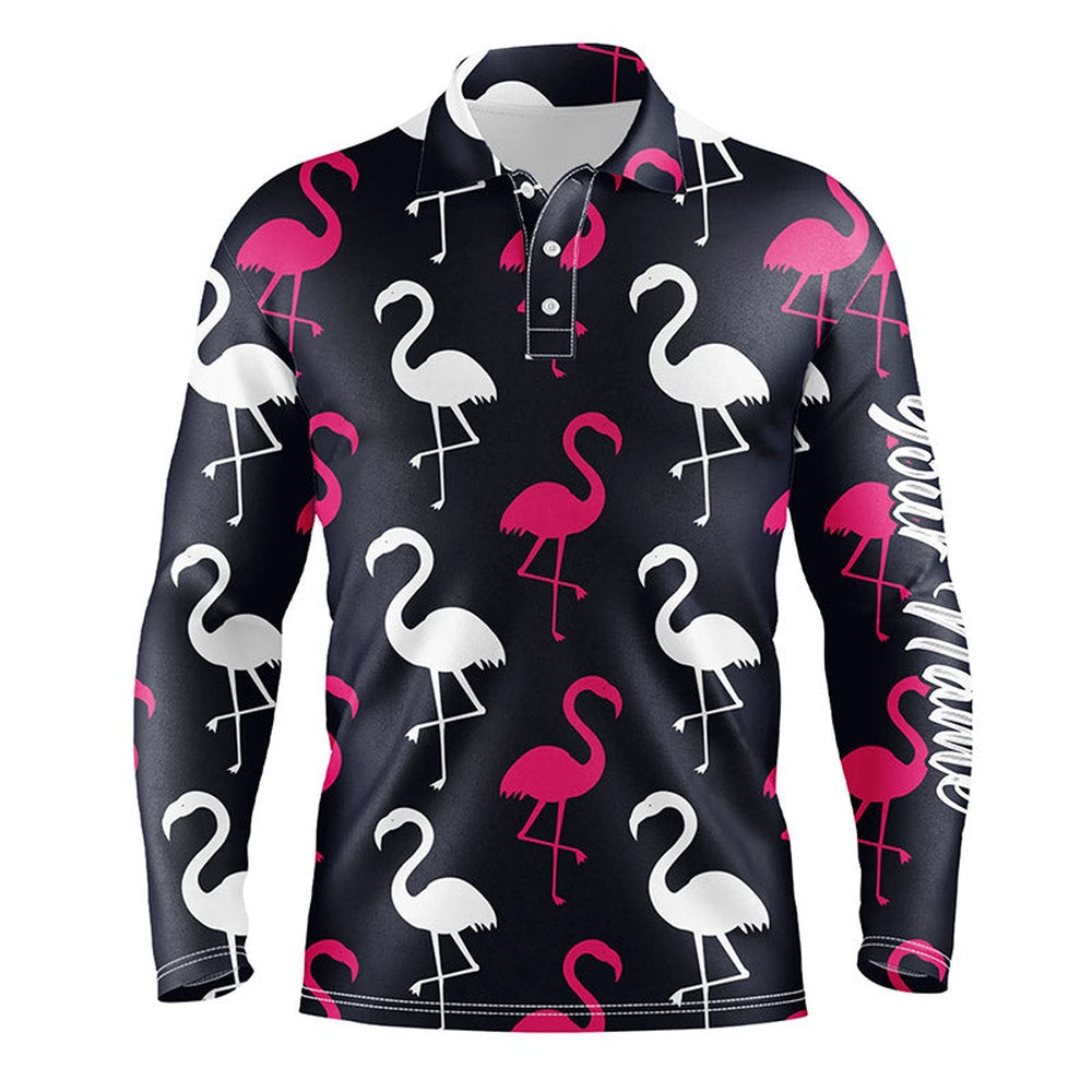 Golf Polo shirts, Mens Golf Polo Shirt Pink White Flamingos Pattern Custom Team Flamingo Golf Shirts For Men