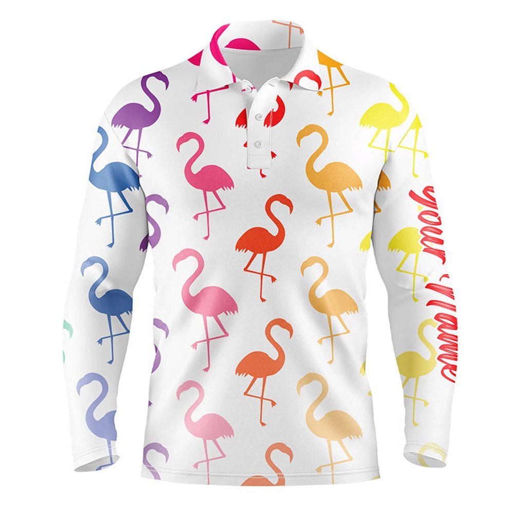 Golf Polo shirts, Mens Golf Polo Shirt Rainbow Flamingos Pattern Custom Team Flamingo Golf Shirts, Mens Golf Tops