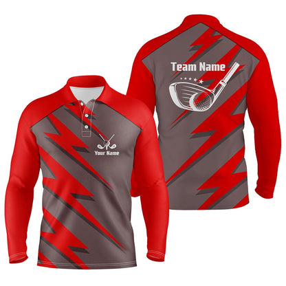Golf Polo shirts, Mens Golf Polo Shirt Red Lightning Custom Name And Team Name Golf Shirt