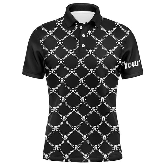 Golf Polo shirts, Mens Golf Polo Shirt Swing Swear Drink Repeat Golf Skull Custom Name Golf Wear For Mens Black