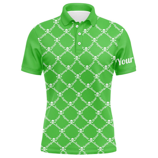 Golf Polo shirts, Mens Golf Polo Shirt Swing Swear Drink Repeat Golf Skull Custom Name Golf Wear For Mens Green