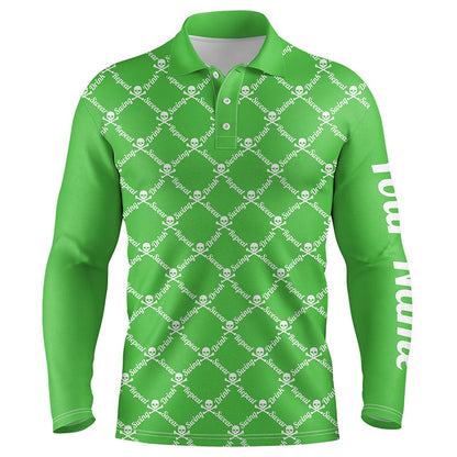 Golf Polo shirts, Mens Golf Polo Shirt Swing Swear Drink Repeat Golf Skull Custom Name Golf Wear For Mens Green