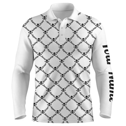 Golf Polo shirts, Mens Golf Polo Shirt Swing Swear Drink Repeat Golf Skull Custom Name Golf Wear For Mens White