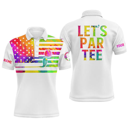 Golf Polo shirts, Mens Golf Polo Shirt Watercolor American Flag Custom Name Letâ€™S Par Tee White Golf Shirt