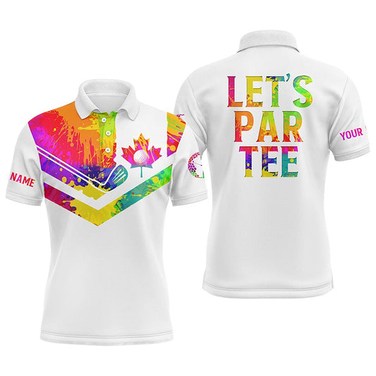 Golf Polo shirts, Mens Golf Polo Shirt Watercolor Canadian Flag Patriot Golf Custom Name Letâ€™S Par Tee White Golf Shirt