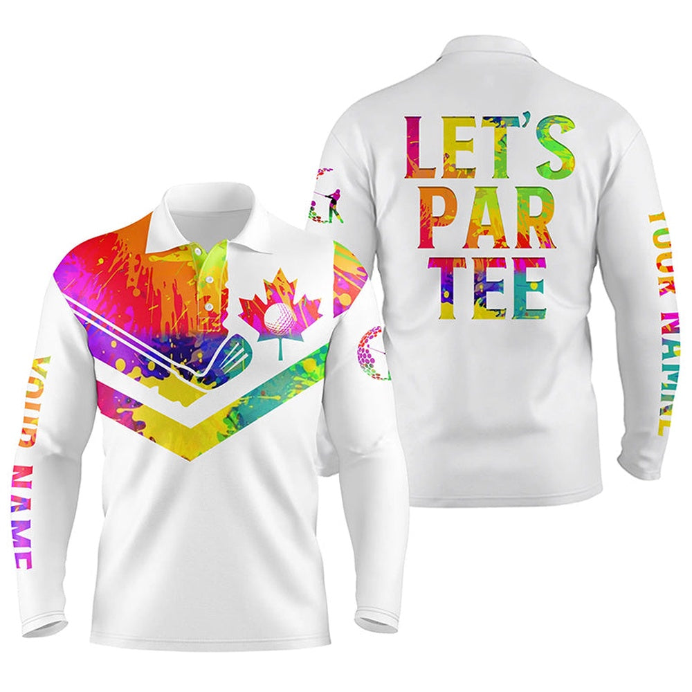 Golf Polo shirts, Mens Golf Polo Shirt Watercolor Canadian Flag Patriot Golf Custom Name Letâ€™S Par Tee White Golf Shirt