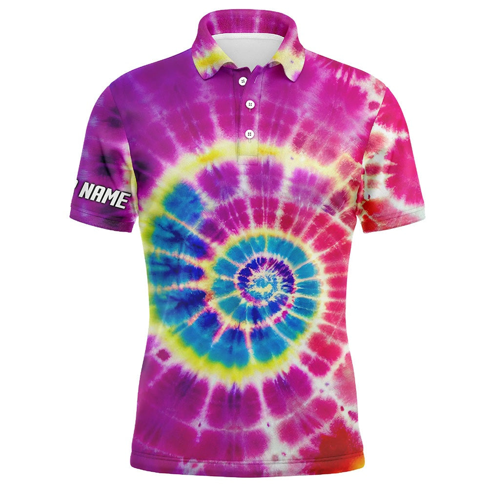 Golf Polo shirts, Mens Golf Polo Shirt With Colorful Spiral Tie Dye Background Custom Team Golf Shirts For Mens Golfers