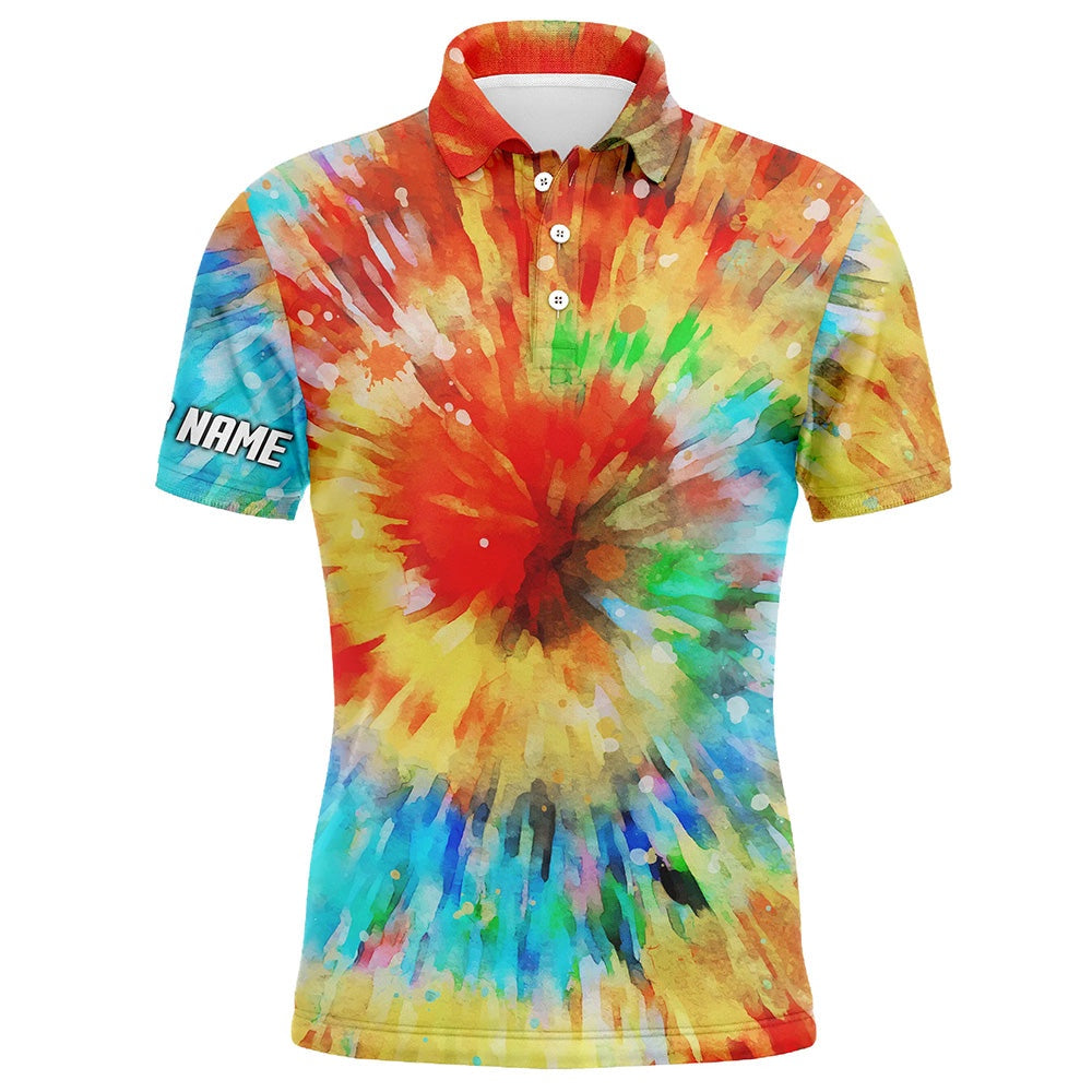 Golf Polo shirts, Mens Golf Polo Shirt With Colorful Tie Dye Background Custom Name Team Golf Shirts For Mens