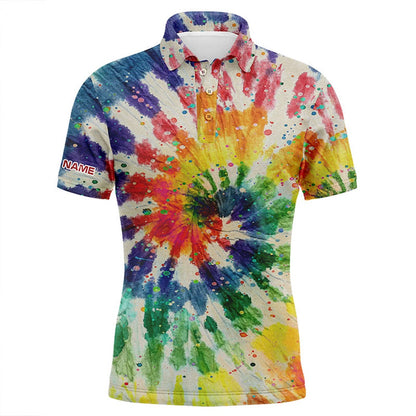 Golf Polo shirts, Mens Golf Polo Shirt With Colorful Tie Dye Background Custom Name Team Golf Tops For Men Golfers