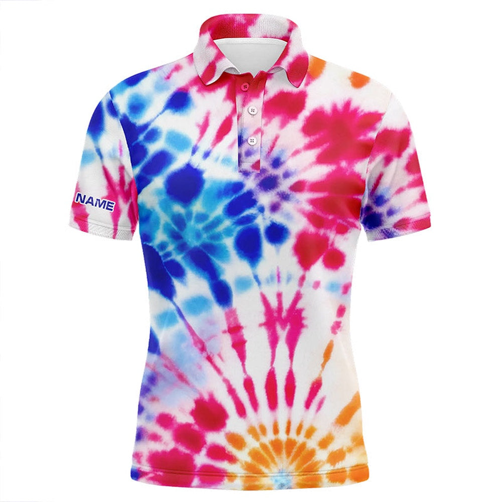 Golf Polo shirts, Mens Golf Polo Shirt With Colorful Tie Dye Pattern Custom Name Team Golf Tops For Men Golfers