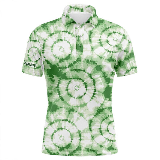 Golf Polo shirts, Mens Golf Polo Shirt With Green Tie Dye Pattern Custom Name Team Golf Tops For Men Golfers