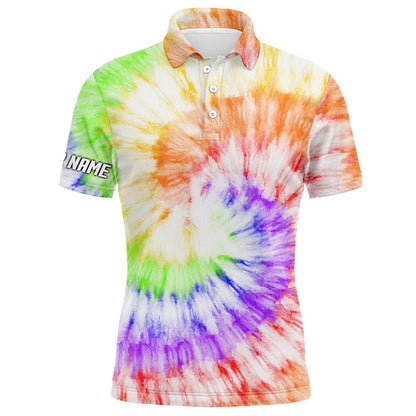 Golf Polo shirts, Mens Golf Polo Shirt With With Colorful Tie Dye Background Custom Name Team Golf Tops For Men Golfers