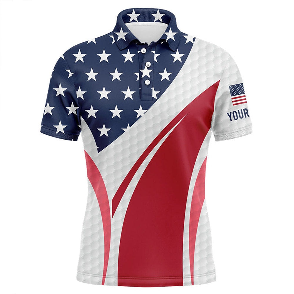 Golf Polo shirts, Mens Golf Polo Shirts American Flag Custom Red White And Blue Golf Ball Skin Patriot Mens Golf Wears