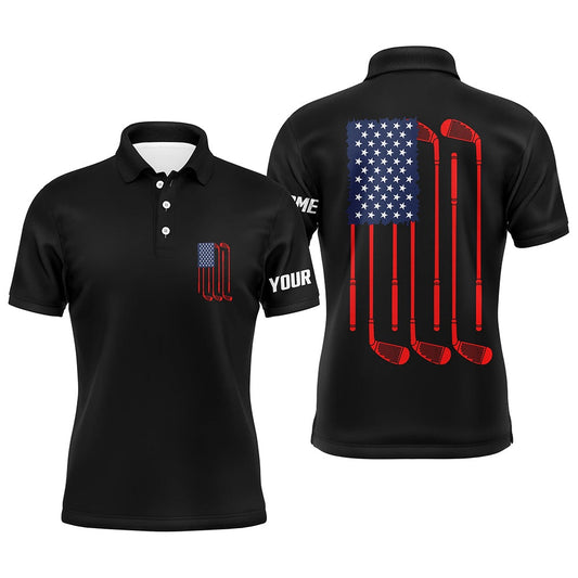 Golf Polo shirts, Mens Golf Polo Shirts American Flag Golf Clubs Custom Patriotic Black Mens Golf Shirt