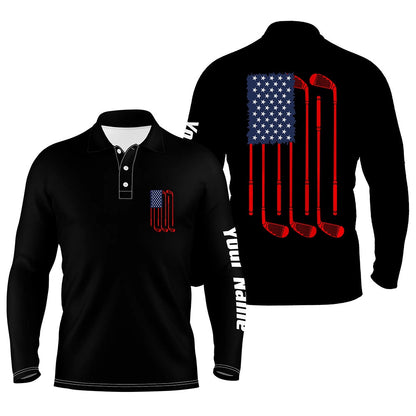Golf Polo shirts, Mens Golf Polo Shirts American Flag Golf Clubs Custom Patriotic Black Mens Golf Shirt